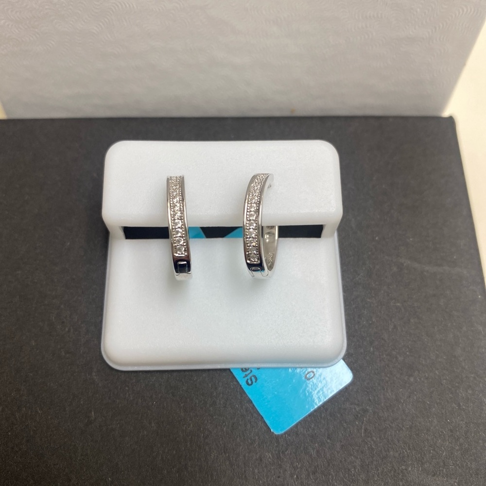 Silver & Moissanite Hoop Huggie Earrings